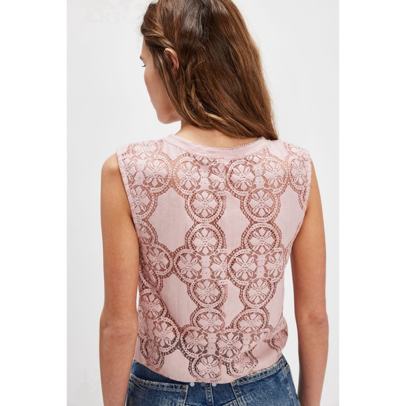 NWT Free People Women's Lace Trimmed Button Up Top Pink Size XS - Picture 4 of 9